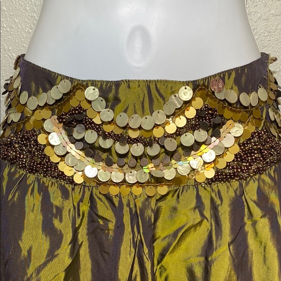 In Love Paris by Carling Metallic Green Boho Embellished Ruffled Midi Skirt - Picture 6 of 8